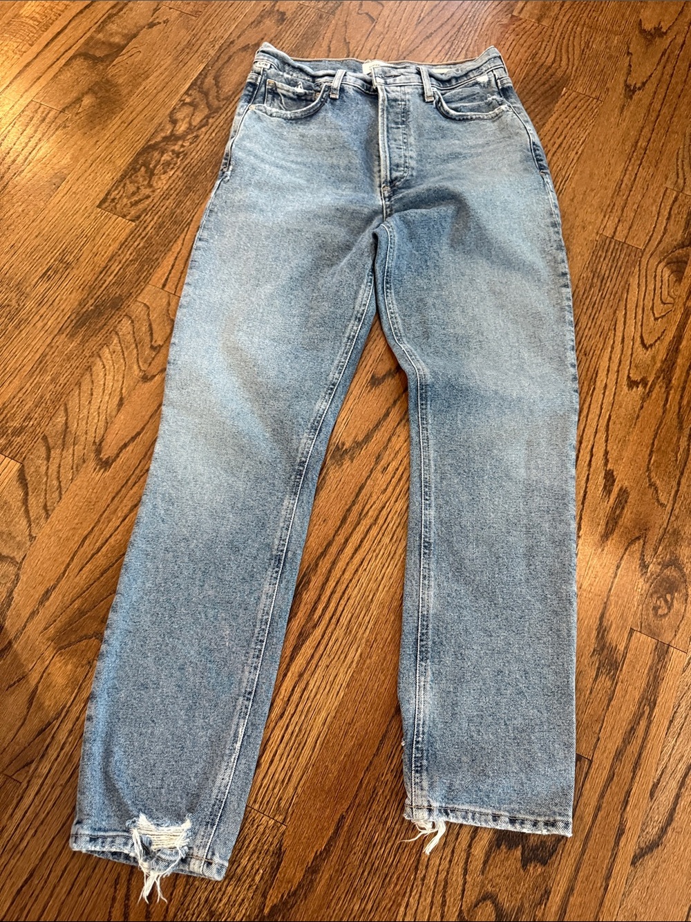 Citizens Of Humanity Light Blue Straight-Leg Jeans with Distressed Hems